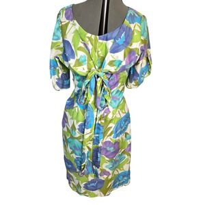 VTG Haoles Nicole of San Francisco Mid Century Watercolor Floral Dress Bow‎ Back